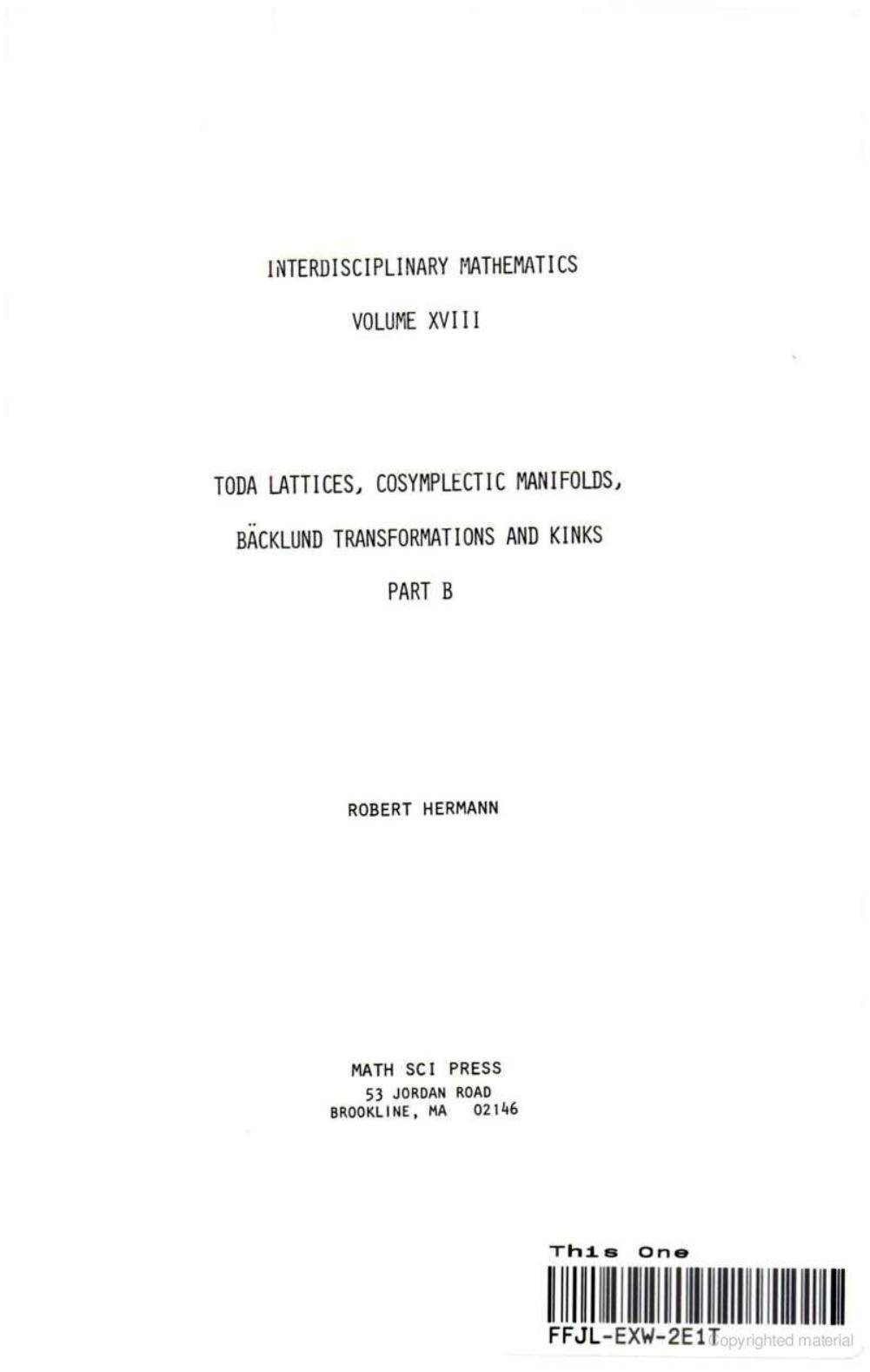 Toda lattices, cosymplectic manifolds, Bäcklund transformations and kinks, pt. B by Hermann R