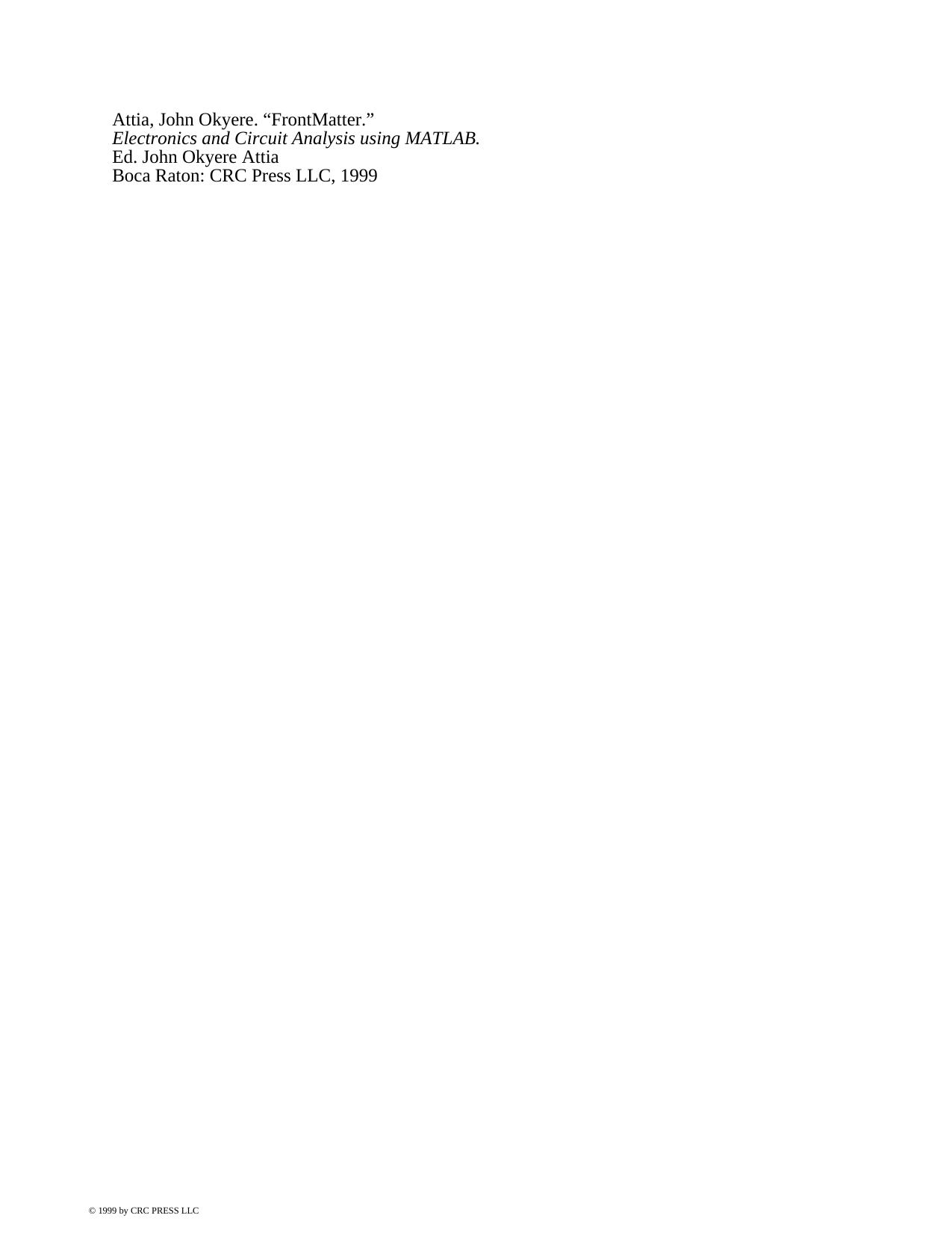 Tolerance Analysis of Electronic Circuits Using MATLAB-CRC Press by John Okyere Attia