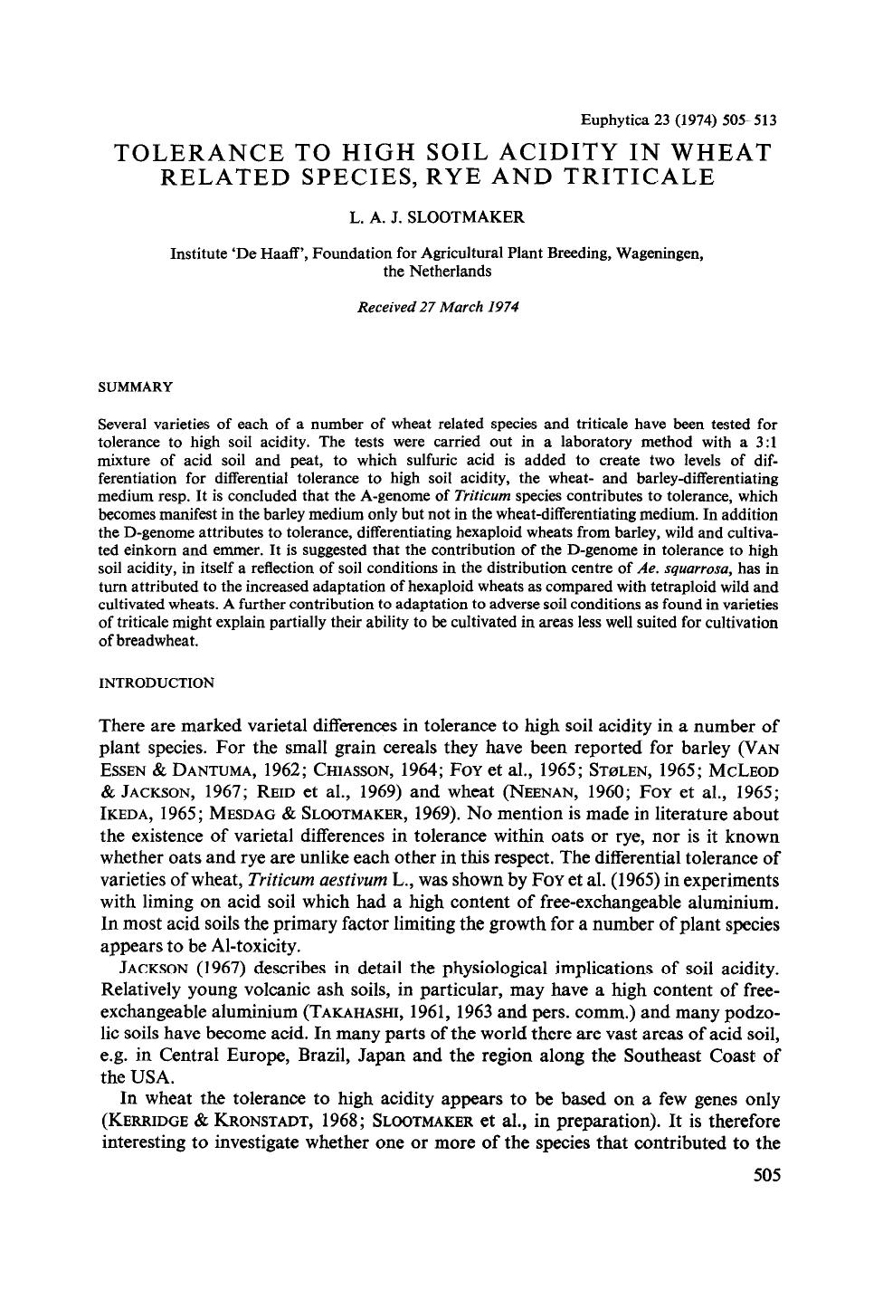 Tolerance to high soil acidity in wheat related species, rye and triticale by Unknown