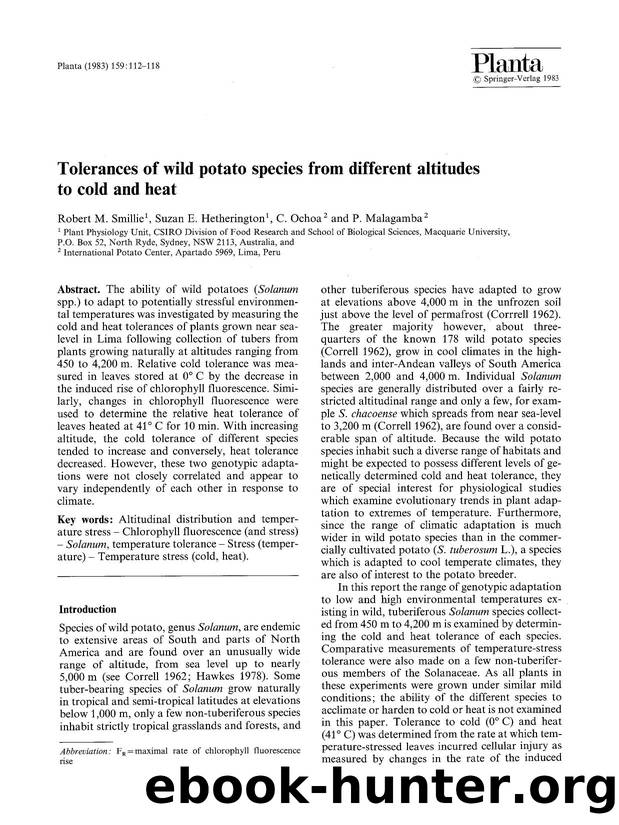Tolerances of wild potato species from different altitudes to cold and heat by Unknown