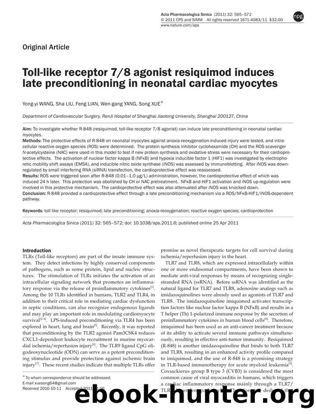 Toll-like receptor 78 agonist resiquimod induces late preconditioning in neonatal cardiac myocytes by Yong-yi Wang & Sha Liu & Feng Lian & Wen-gang Yang & Song Xue