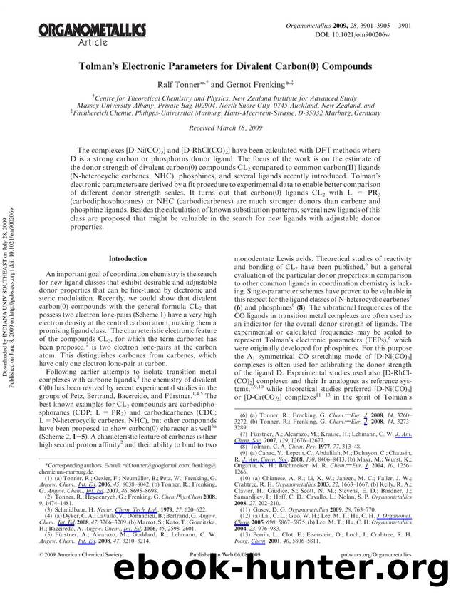 Tolmanâs Electronic Parameters for Divalent Carbon(0) Compounds by Ralf Tonner*† & Gernot Frenking*‡