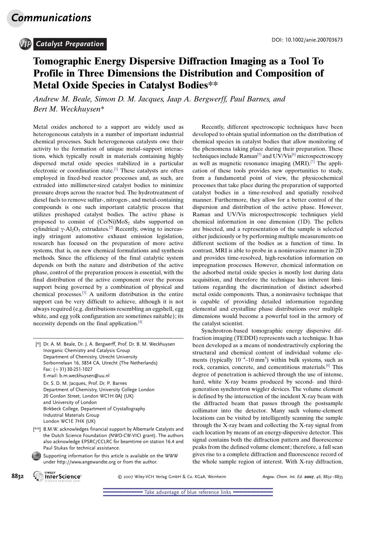 Tomographic Energy Dispersive Diffraction Imaging as a Tool To Profile in Three Dimensions the Distribution and Composition of Metal Oxide Species in Catalyst Bodies by Unknown