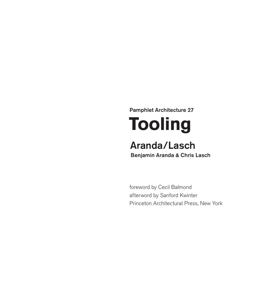 Tooling (Pamphlet Architecture 27) by Unknow