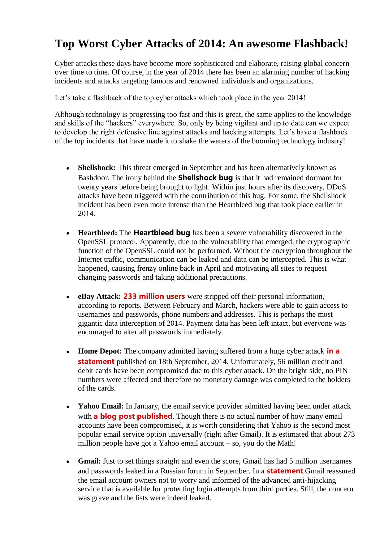 Top Worst Cyber Attacks of 2014 by Admin