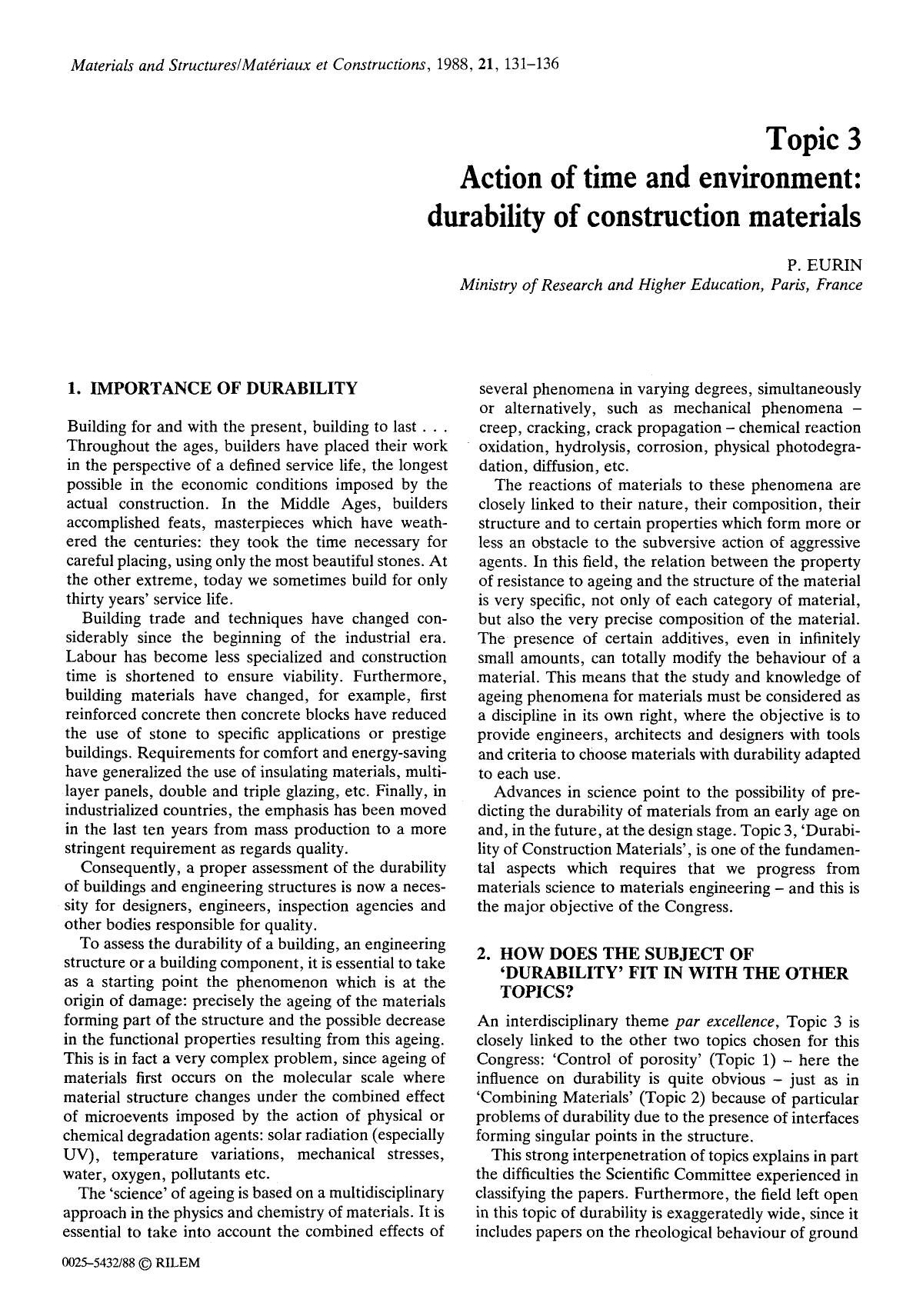 Topic 3 Action of time and environment: durability of construction materials by Unknown