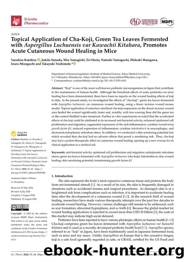 Topical Application of Cha-Koji, Green Tea Leaves Fermented with AspergillusÂ Luchuensis var Kawachii Kitahara, Promotes Acute Cutaneous Wound Healing in Mice by unknow