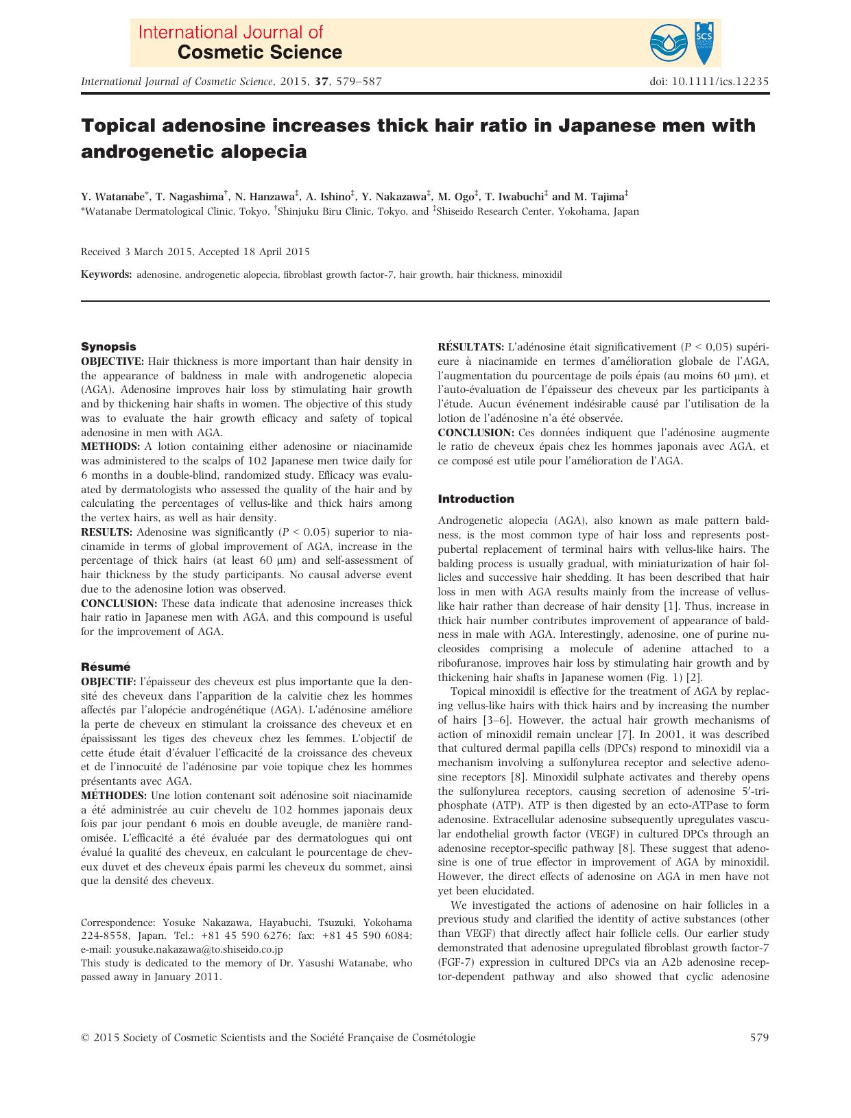 Topical adenosine increases thick hair ratio in Japanese men with androgenetic alopecia by Unknown