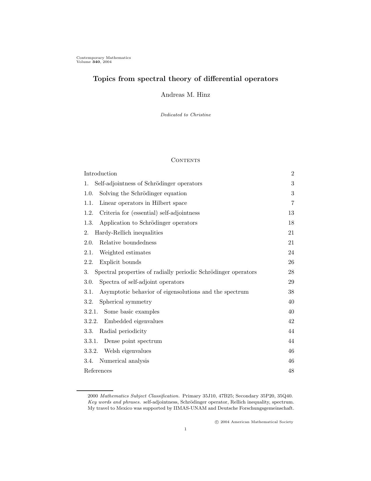 Topics From Spectral Theory of Differential Operators by Hinz A.M