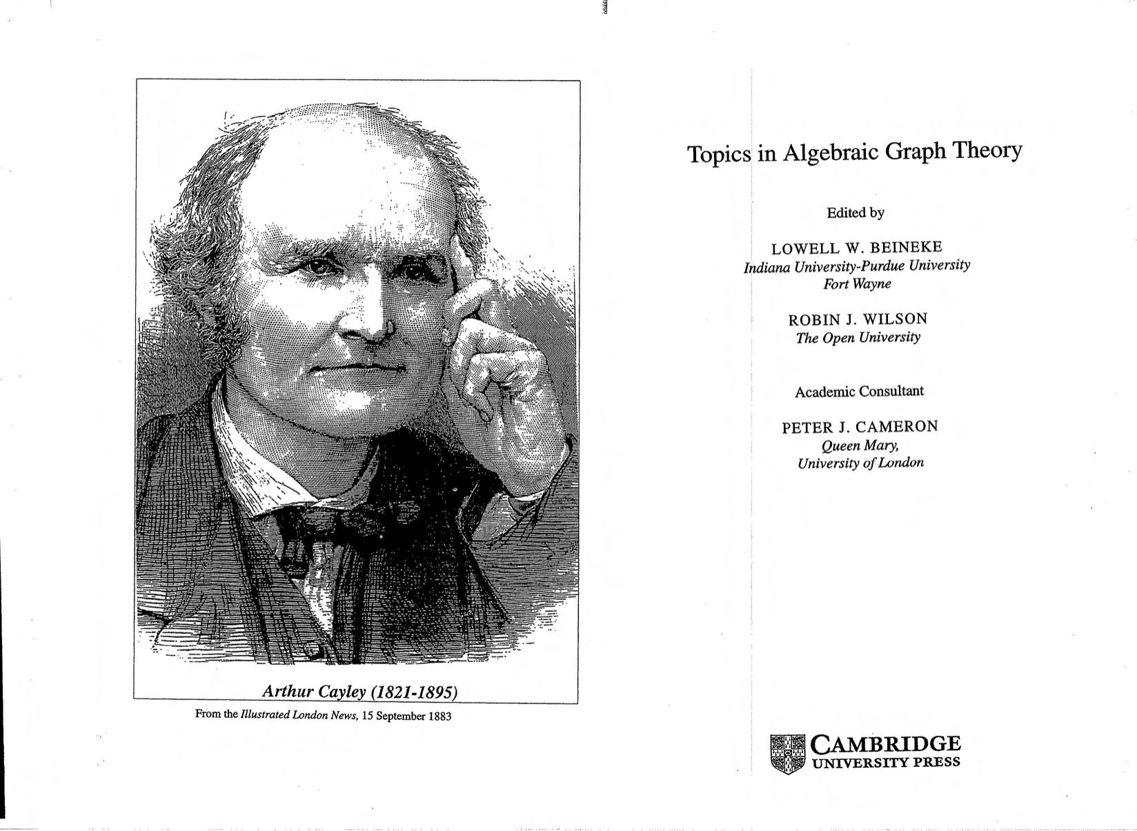 Topics in Algebraic Graph Theory by Lowell W. Beineke Robin J. Wilson Peter J. Cameron