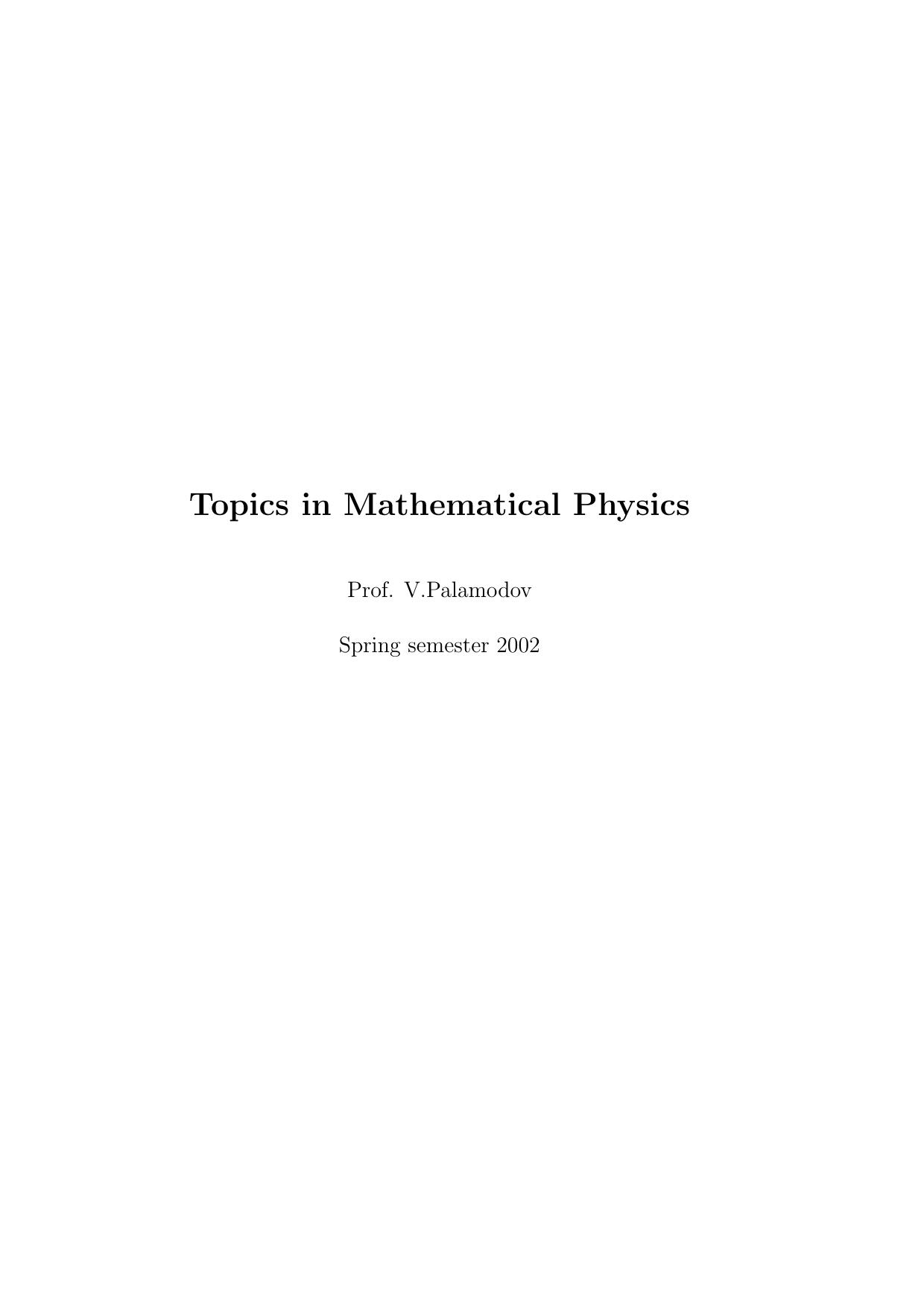 Topics in Mathematical Physics by Victor Palamodov