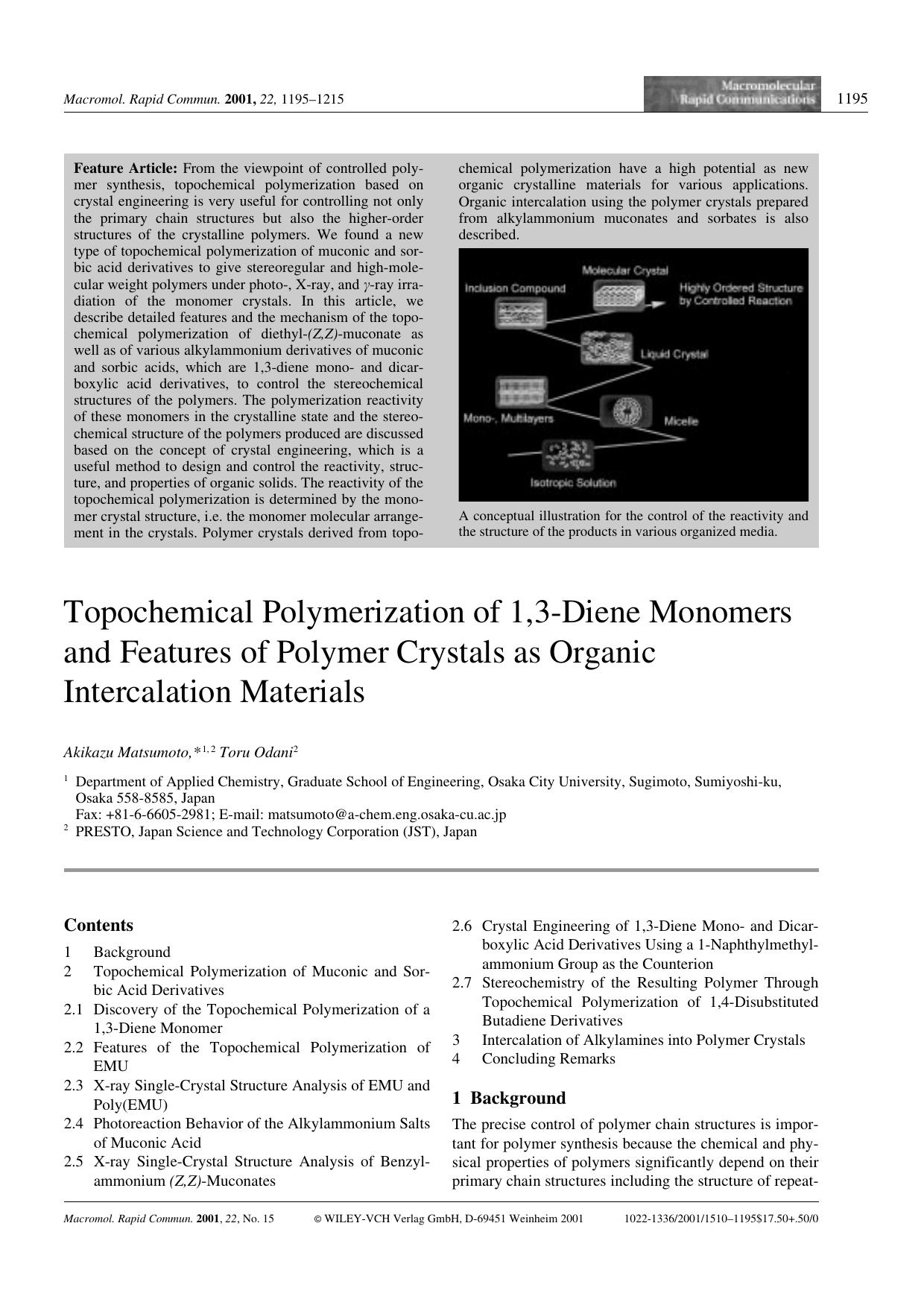 Topochemical Polymerization of 1,3-Diene Monomers and Features of Polymer Crystals as Organic Intercalation Materials by Unknown