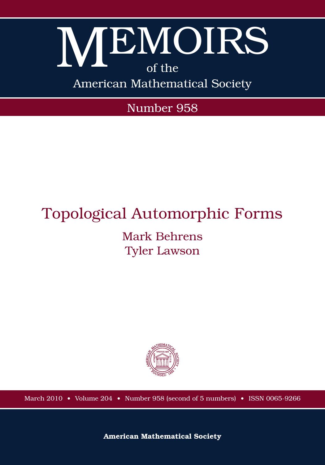 Topological Automorphic Forms (Memoirs of the American Mathematical Society) by Unknow