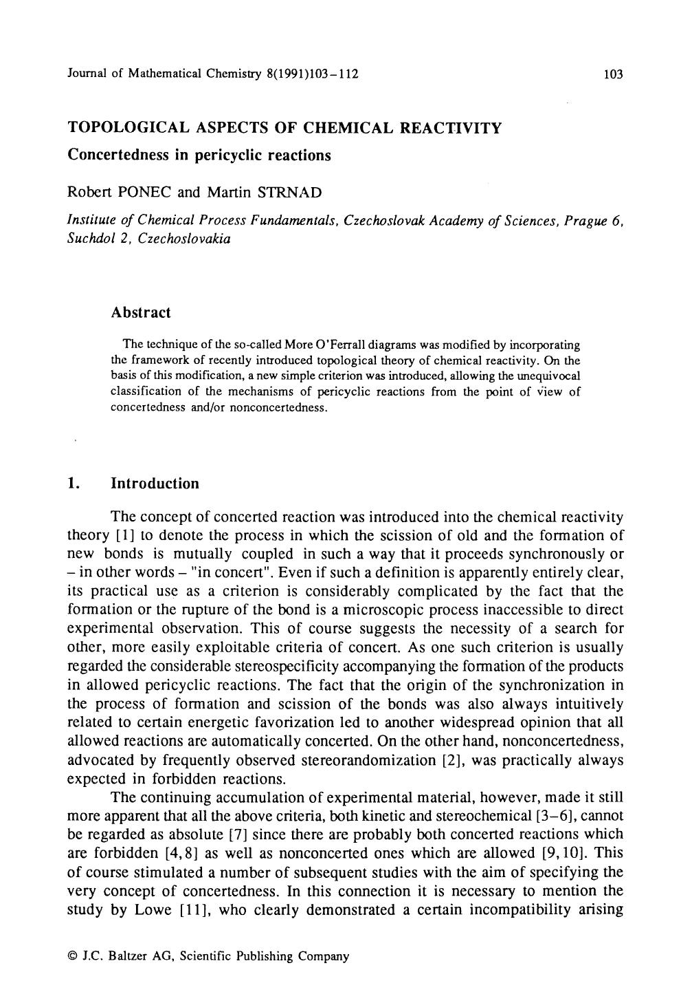 Topological aspects of chemical reactivity by Unknown