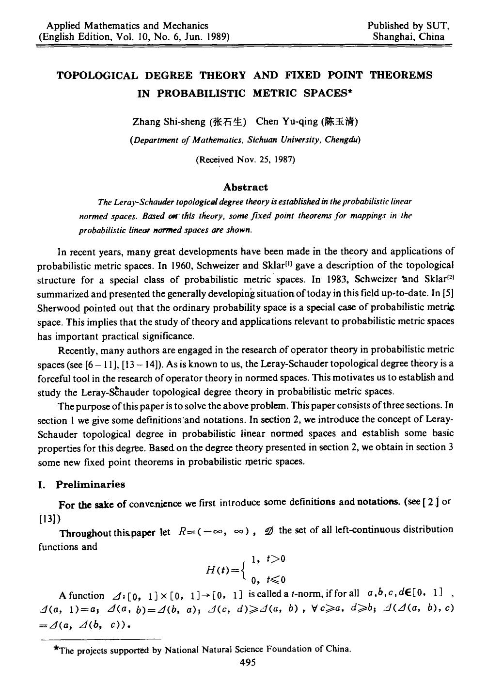 Topological degree theory and fixed point theorems in probabilistic metric spaces by Unknown