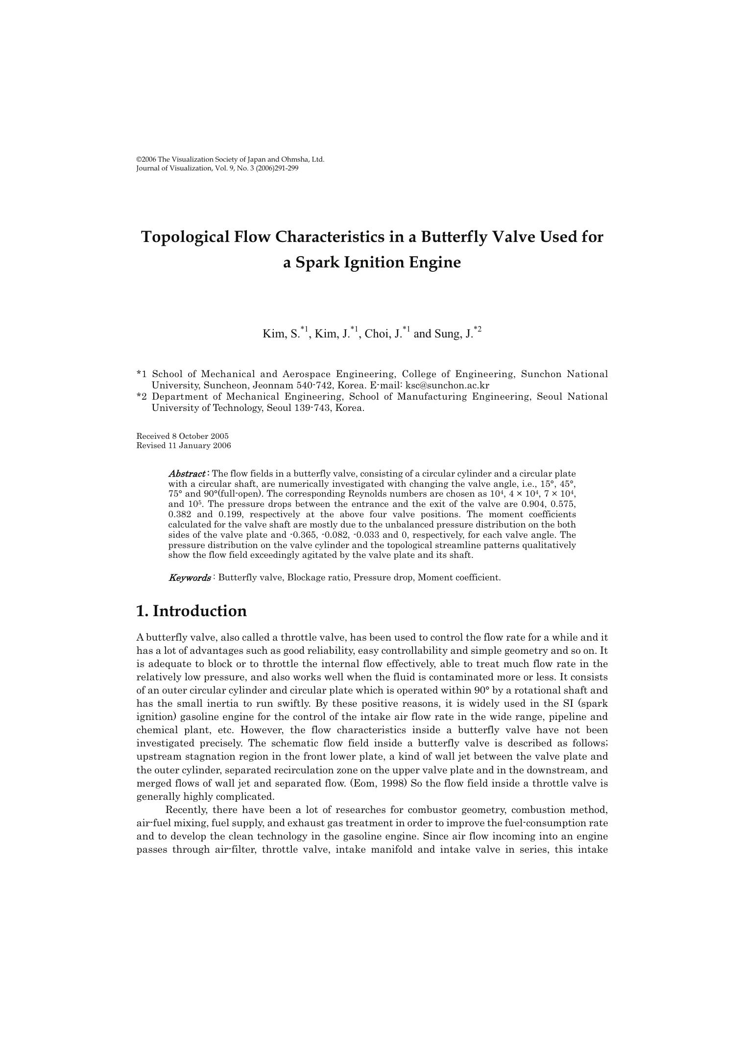 Topological flow characteristics in a butterfly valve used for a spark ignition engine by Unknown