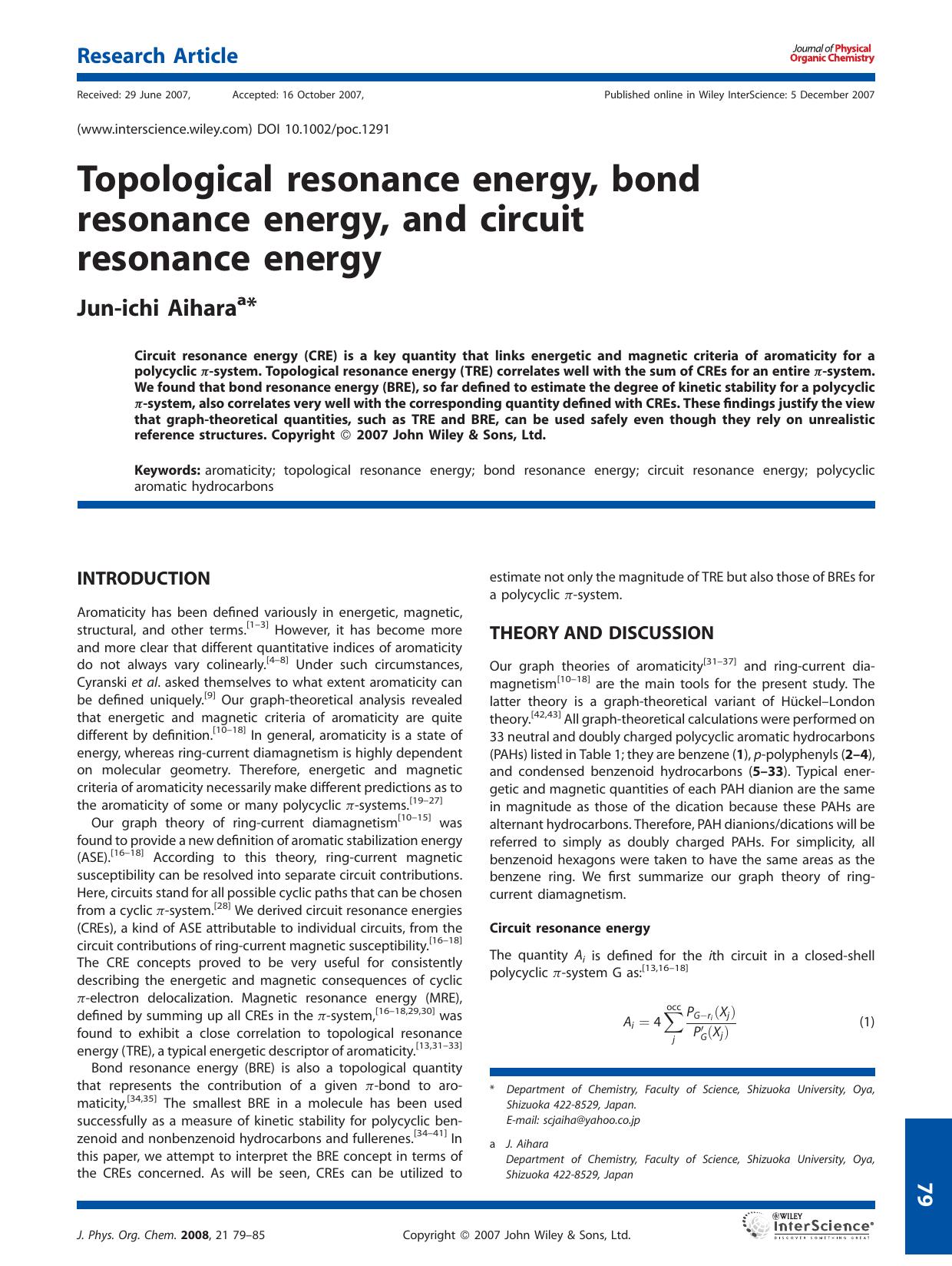 Topological resonance energy, bond resonance energy, and circuit resonance energy by Unknown
