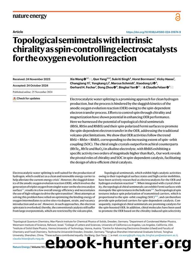 Topological semimetals with intrinsic chirality as spin-controlling electrocatalysts for the oxygen evolution reaction by unknow