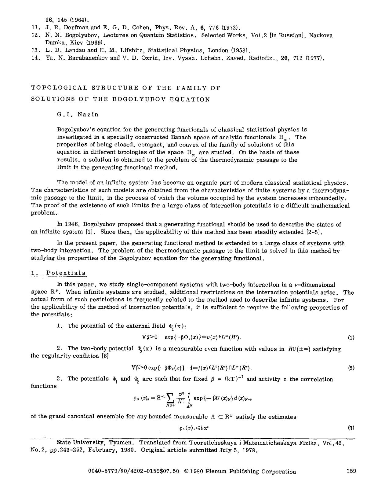 Topological structure of the family of solutions of the Bogolyubov equation by Unknown