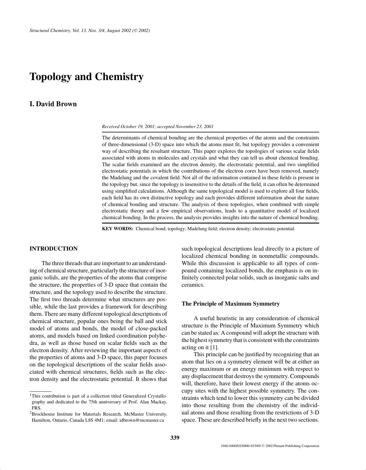 Topology and Chemistry by Unknown