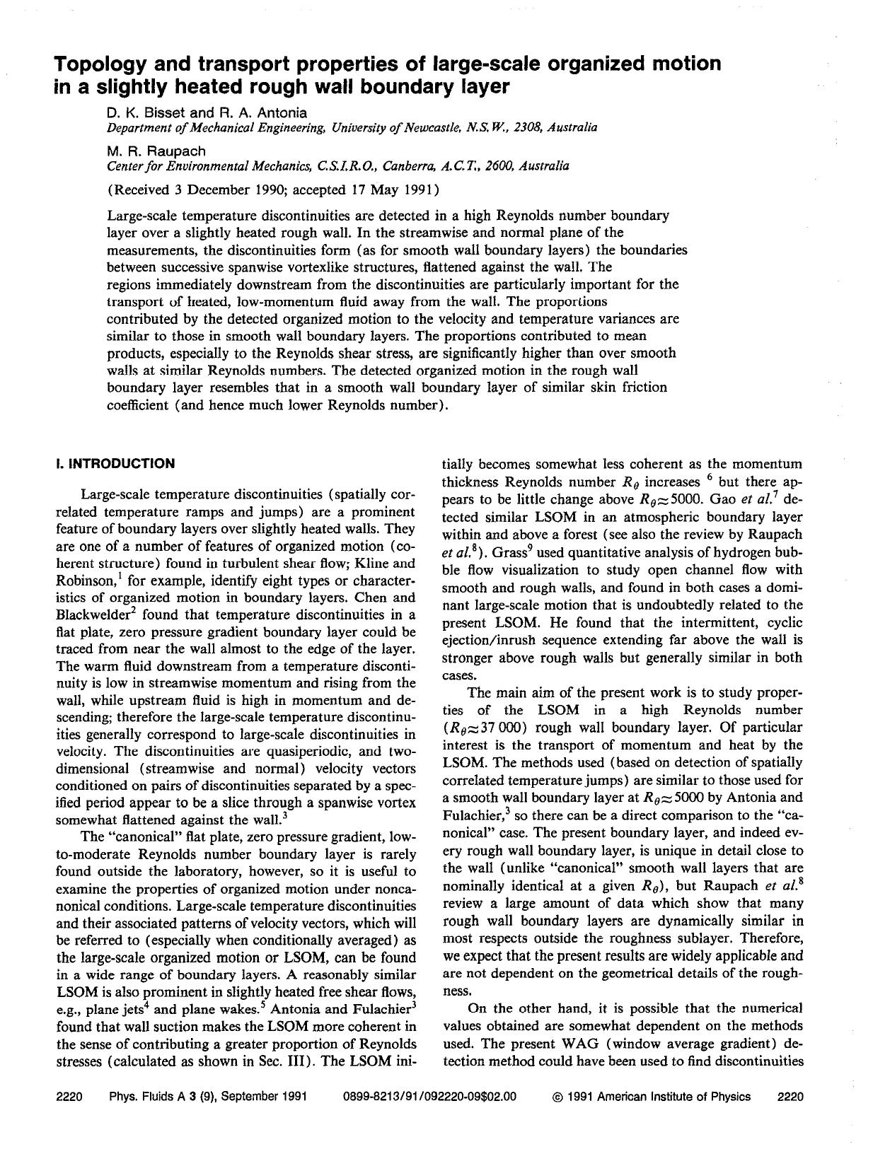 Topology and transport properties of large-scale organized motion in a slightly heated rough wall boundary layer by D. K. Bisset; R. A. Antonia; M. R. Raupach