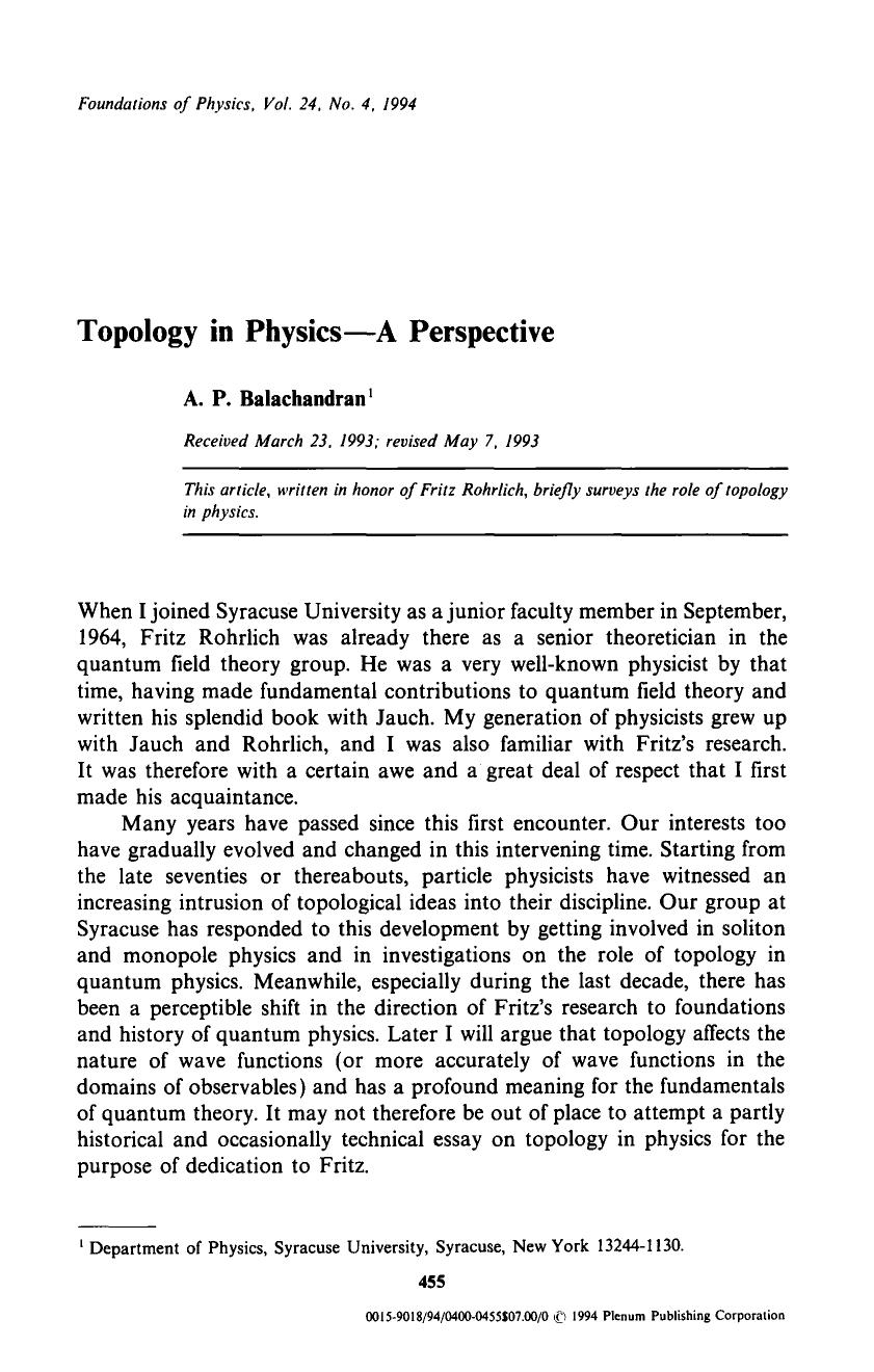 Topology in physics—A perspective by Unknown