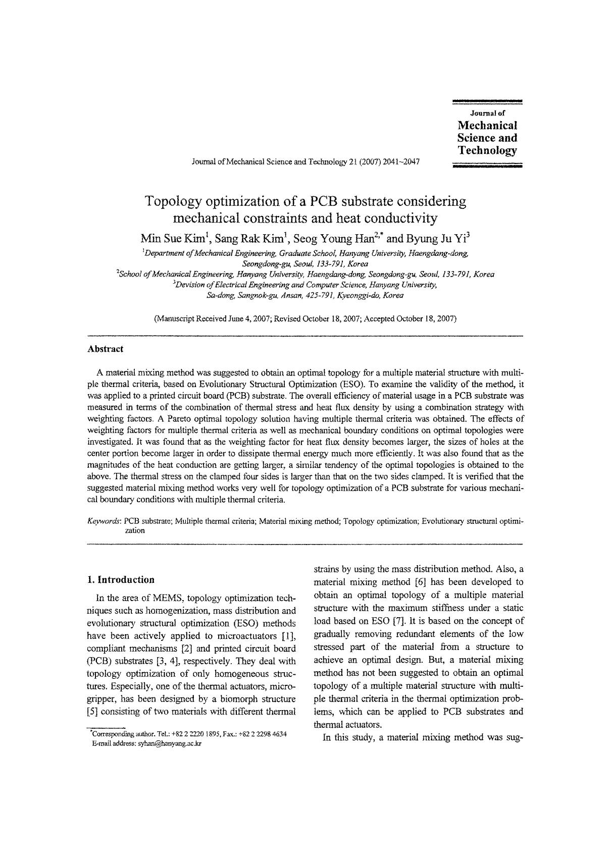 Topology optimization of a PCB substrate considering mechanical constraints and heat conductivity by Unknown