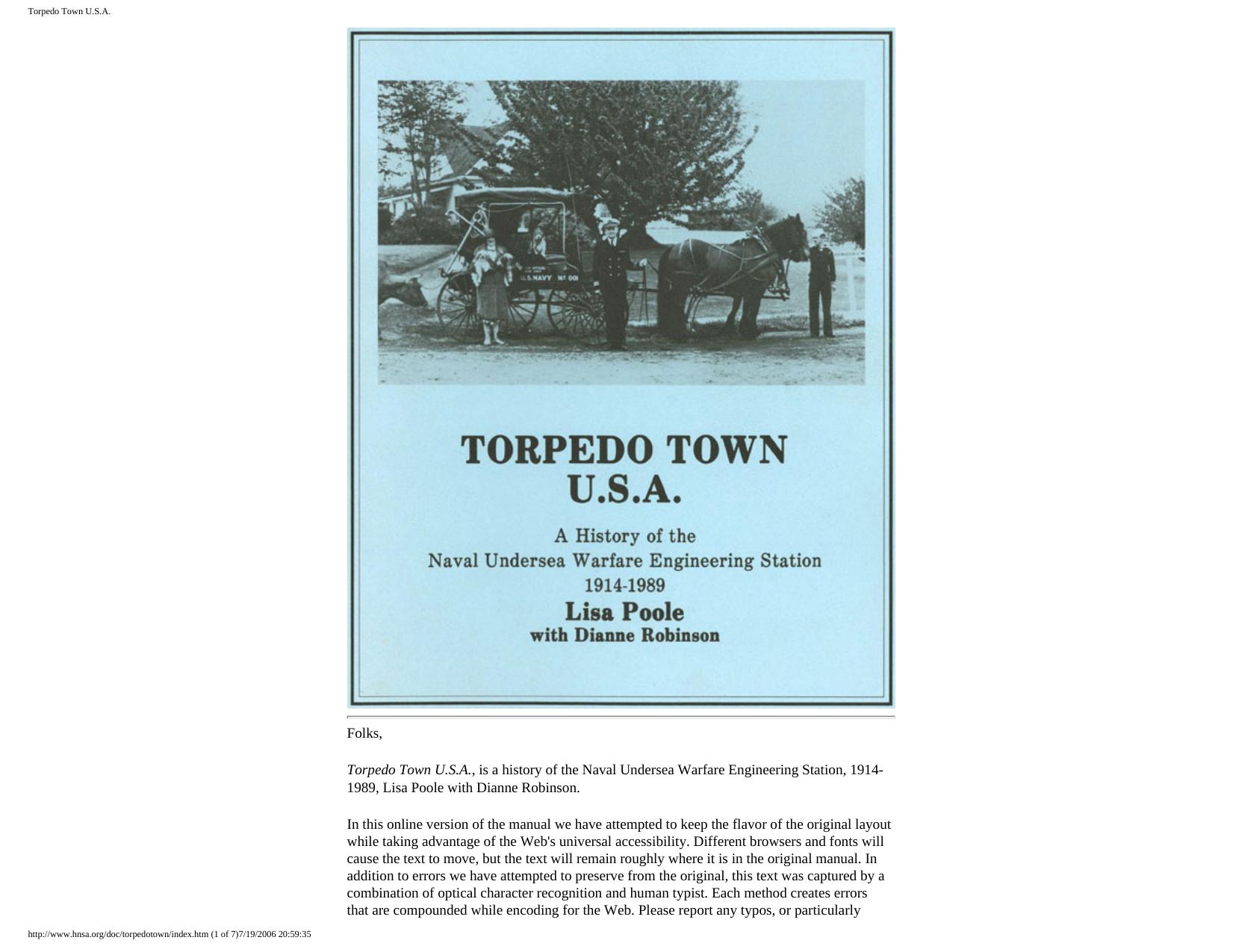Torpedo town usa : a history of the naval undersea warfare engineering station by Lisa Poole