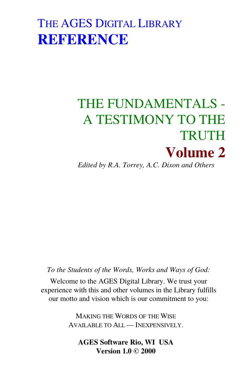 Torrey - The Fundamentals - A Testamony To The Truth - Vol. 2 by R.A. Torrey