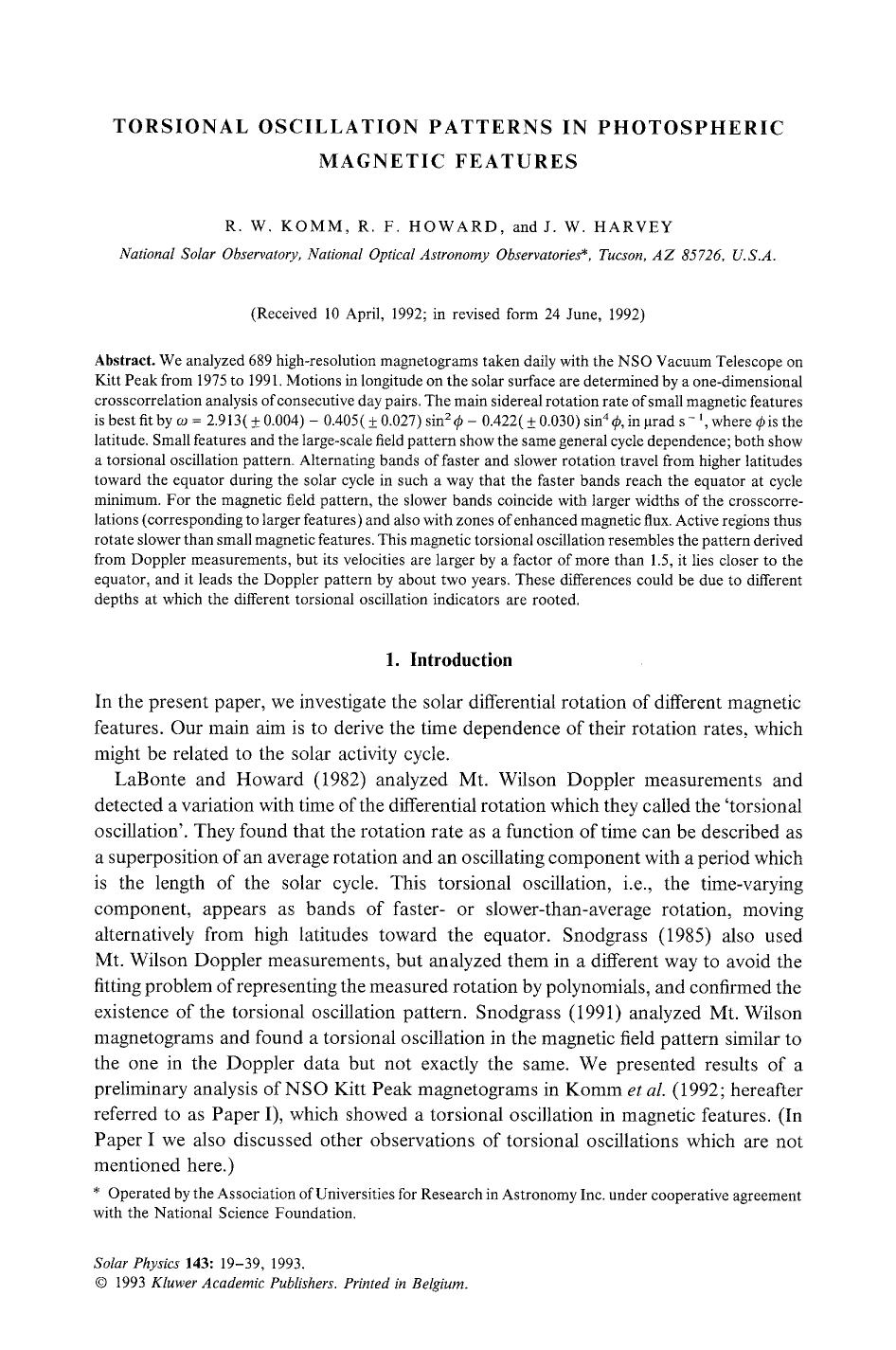 Torsional oscillation patterns in photospheric magnetic features by Unknown