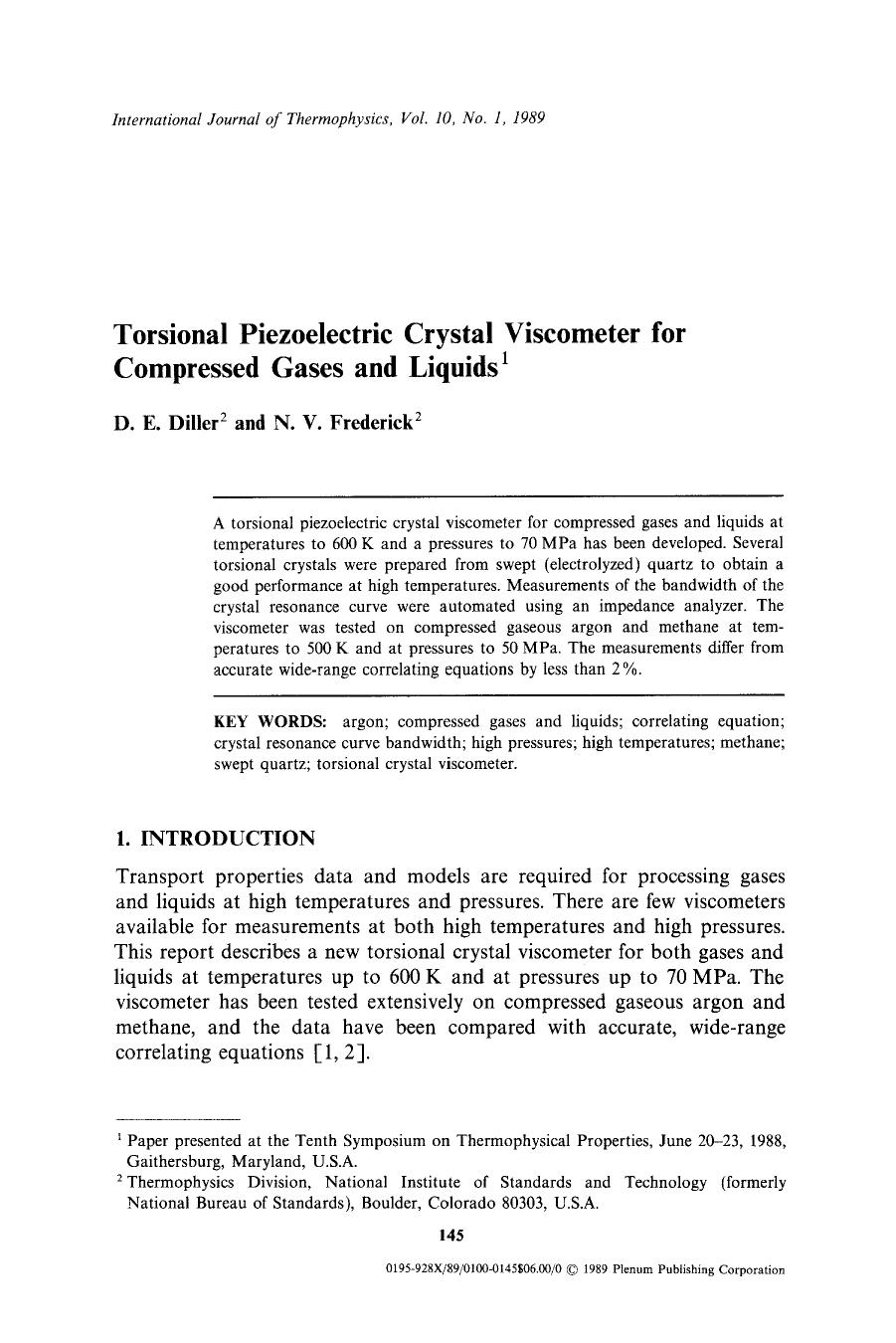 Torsional piezoelectric crystal viscometer for compressed gases and liquids by Unknown
