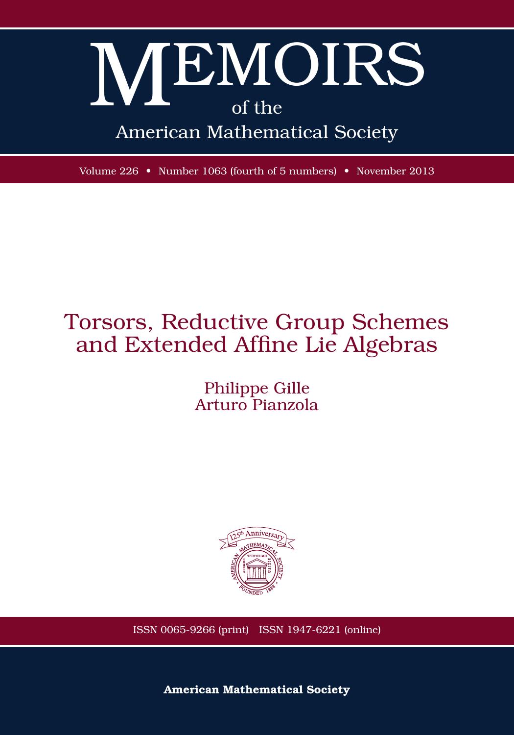 Torsors, Reductive Group Schemes and Extended Affine Lie Algebras (Memoirs of the American Mathematical Society) by Philippe Gille