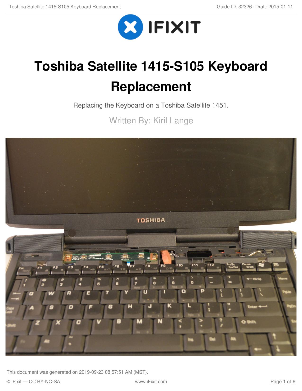 Toshiba Satellite 1415-S105 Keyboard Replacement by Unknown