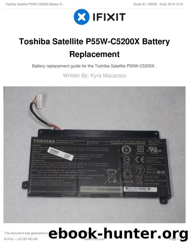 Toshiba Satellite P55W-C5200X Battery Replacement by Unknown