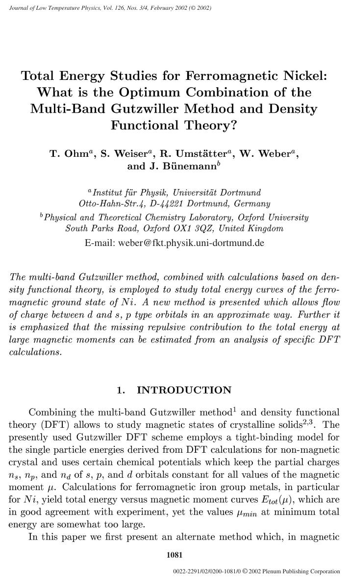 Total Energy Studies for Ferromagnetic Nickel: What Is the Optimum Combination of the Multi-Band Gutzwiller Method and Density Functional Theory? by Unknown