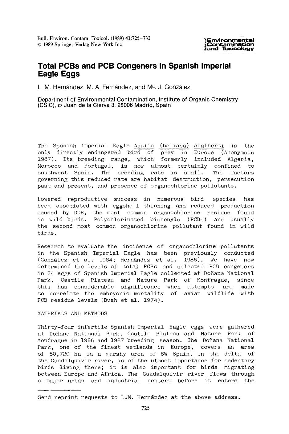 Total PCBs and PCB congeners in spanish imperial eagle eggs by Unknown