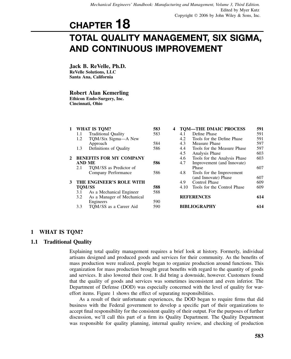 Total Quality Management, Six Sigma, and Continuous Improvement by penta