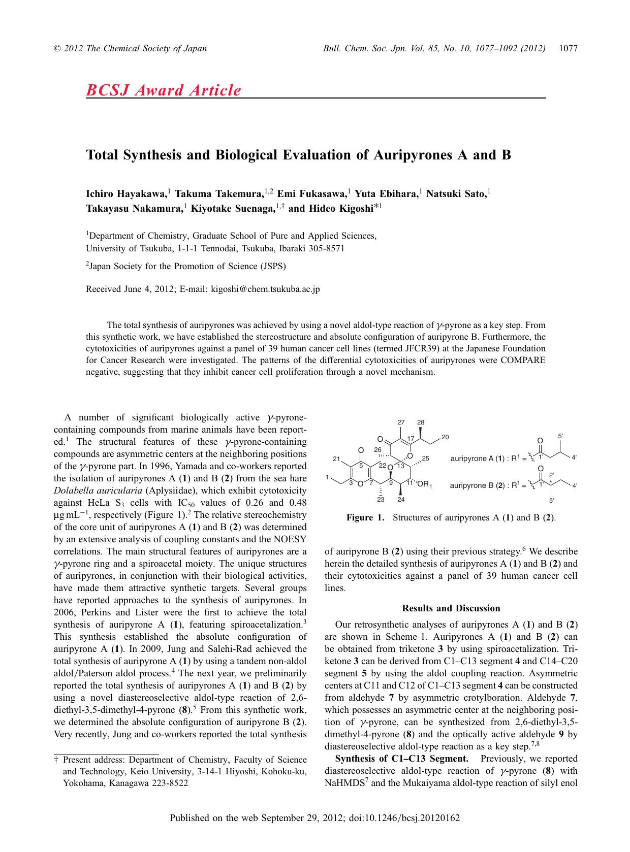 Total Synthesis and Biological Evaluation of Auripyrones A and B by unknow