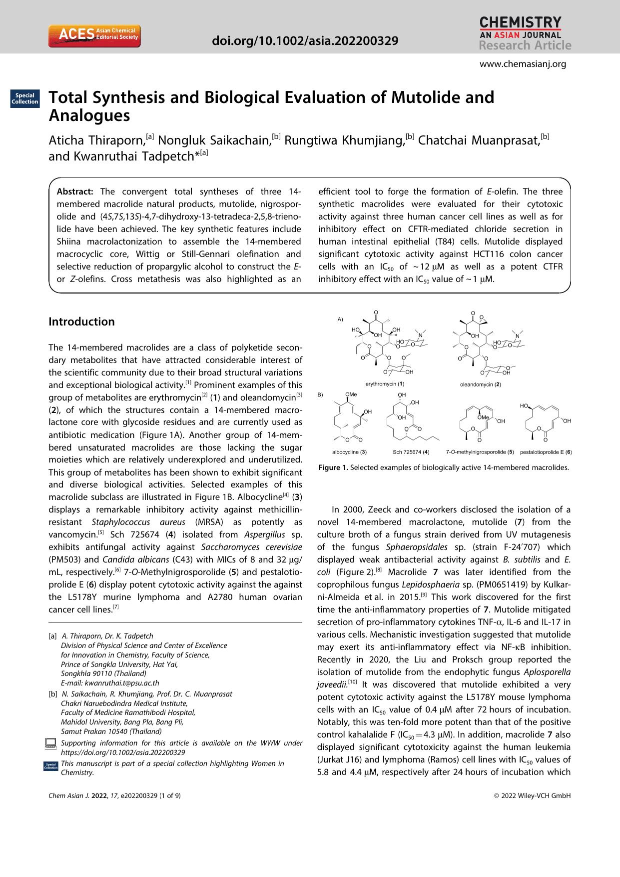 Total Synthesis and Biological Evaluation of Mutolide and Analogues by Unknown