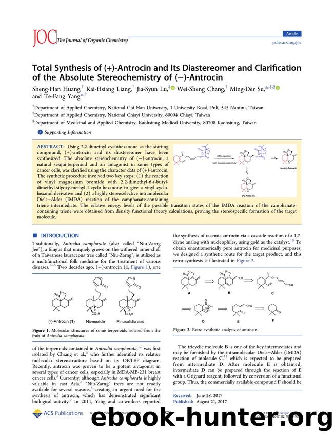 Total Synthesis of (+)-Antrocin and Its Diastereomer and Clarification of the Absolute Stereochemistry of (â)-Antrocin by Sheng-Han Huang Kai-Hsiang Liang Jia-Syun Lu Wei-Sheng Chang Ming-Der Su & Te-Fang Yang