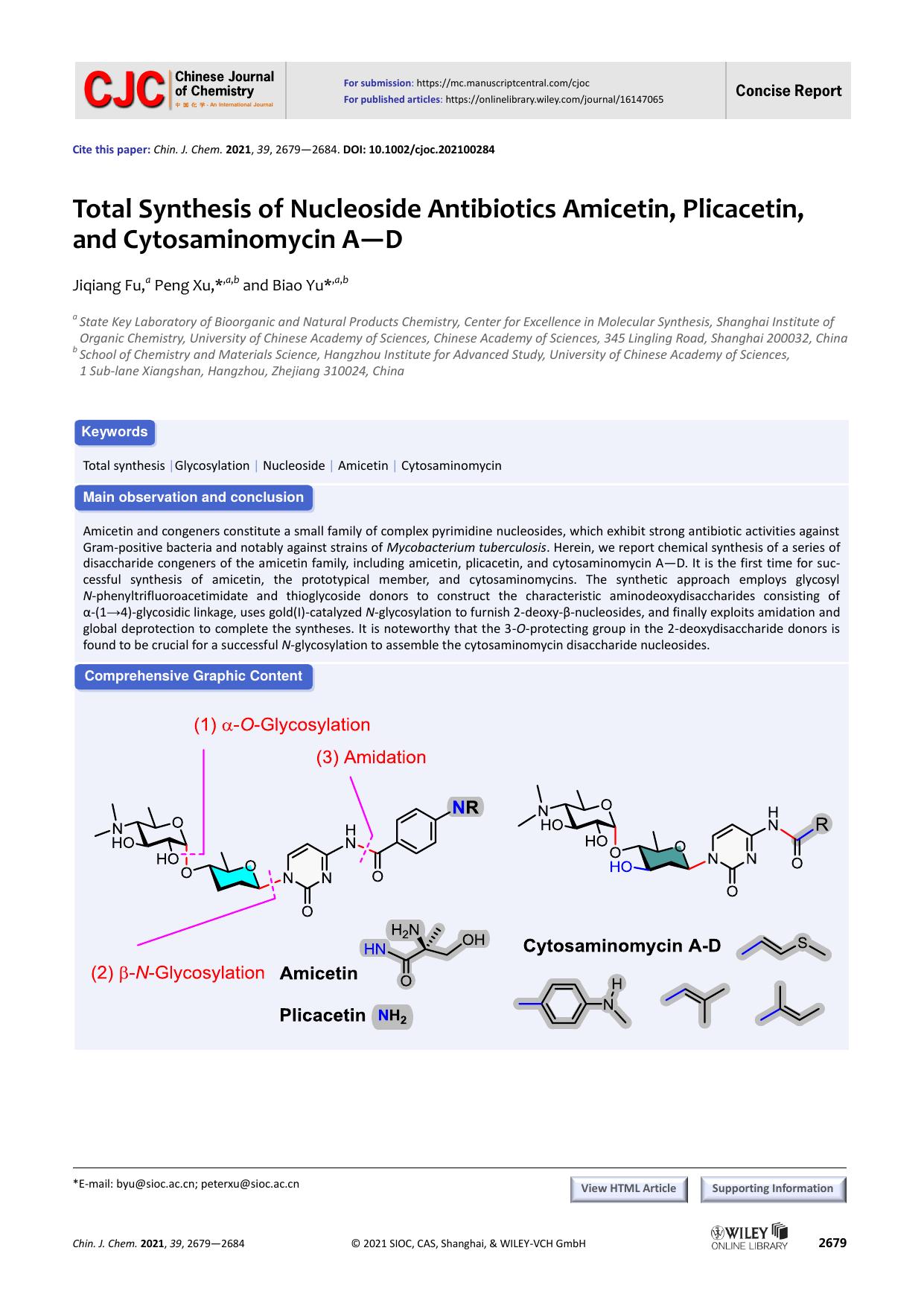 Total Synthesis of Nucleoside Antibiotics Amicetin, Plicacetin, and Cytosaminomycin A-D by user