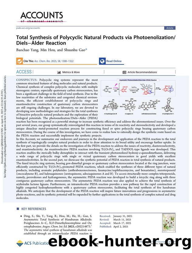Total Synthesis of Polycyclic Natural Products via PhotoenolizationDielsâAlder Reaction by Baochao Yang Min Hou & Shuanhu Gao