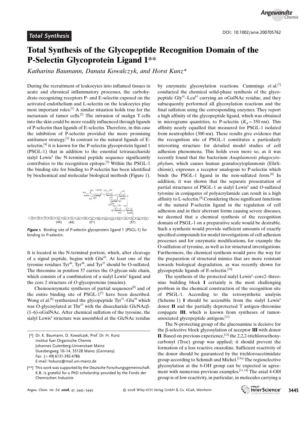 Total Synthesis of the Glycopeptide Recognition Domain of the P-Selectin Glycoprotein Ligand[emsp14]1 by Unknown