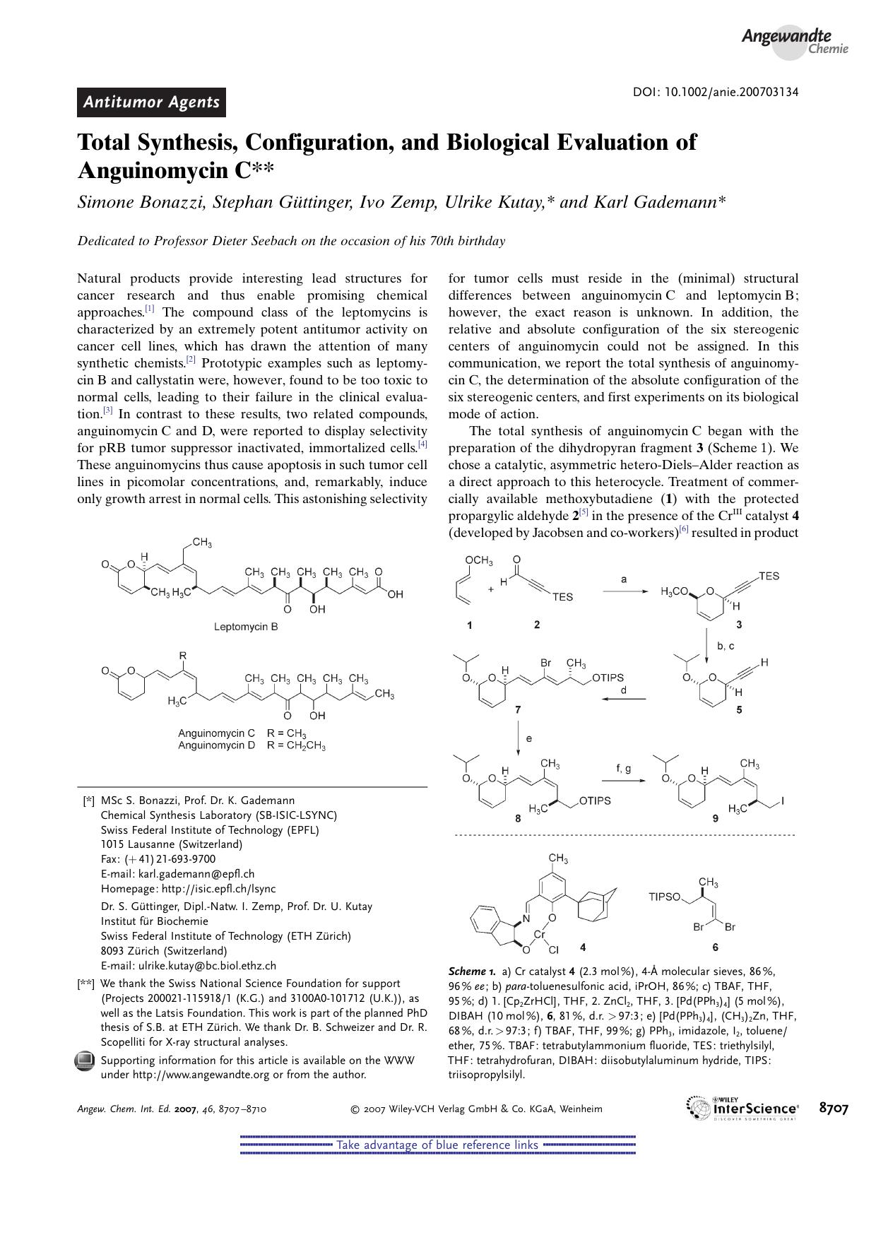 Total Synthesis, Configuration, and Biological Evaluation of Anguinomycin[emsp14]C by Unknown