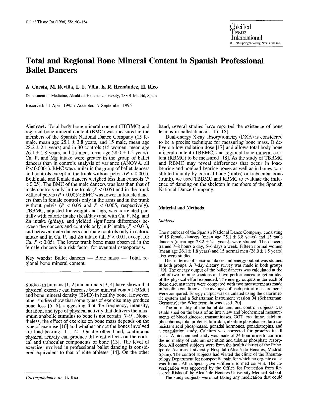Total and regional bone mineral content in Spanish professional ballet dancers by Unknown