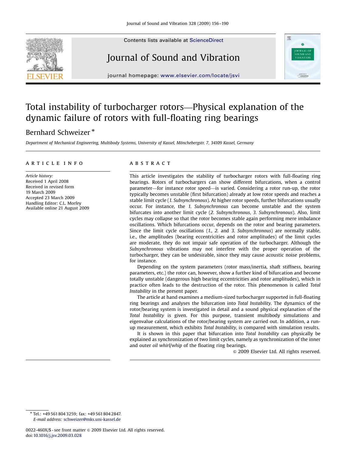 Total instability of turbocharger rotorsâPhysical explanation of the dynamic failure of rotors with full-floating ring bearings by Bernhard Schweizer