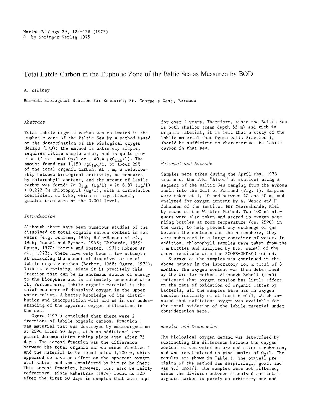 Total labile carbon in the euphotic zone of the Baltic Sea as measured by BOD by Unknown
