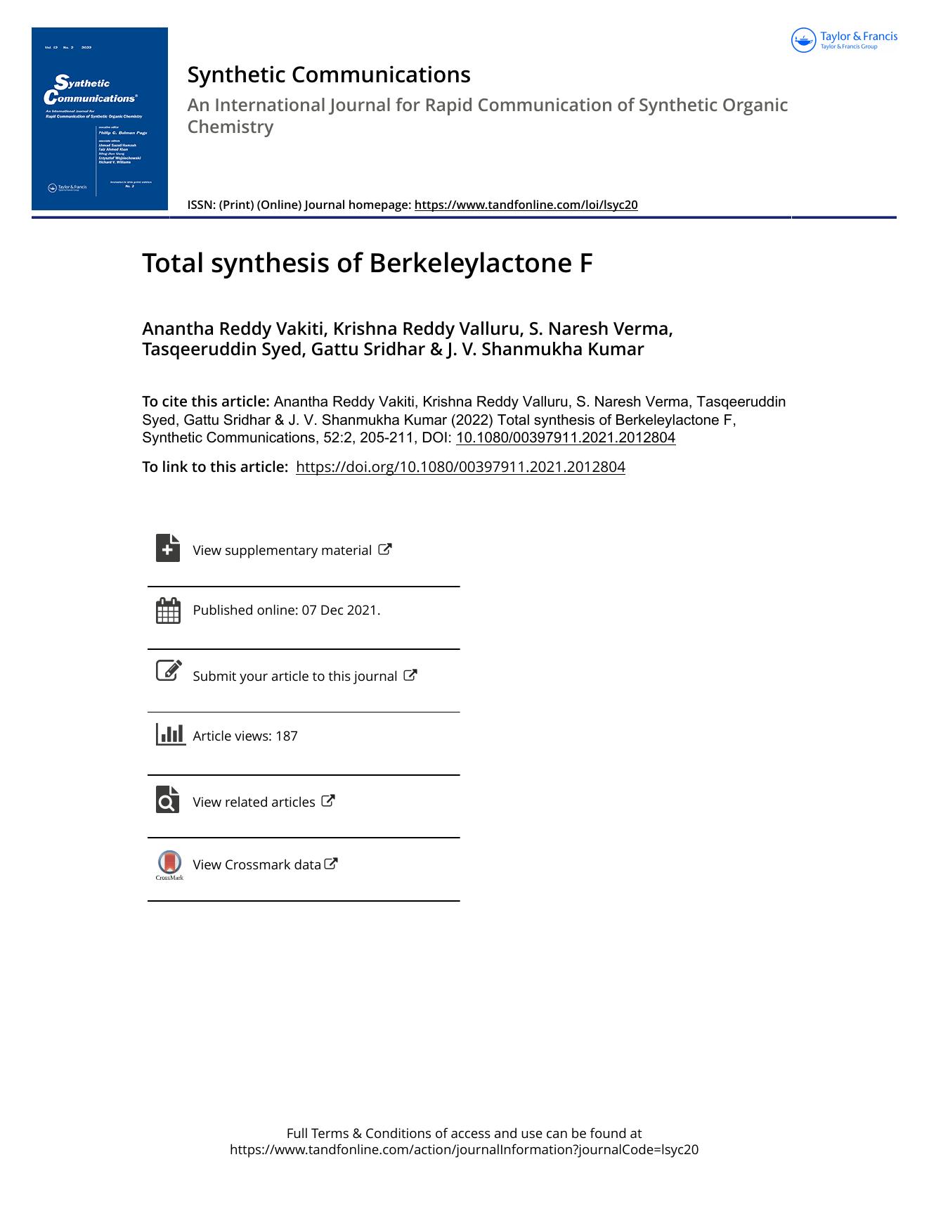 Total synthesis of Berkeleylactone F by unknow