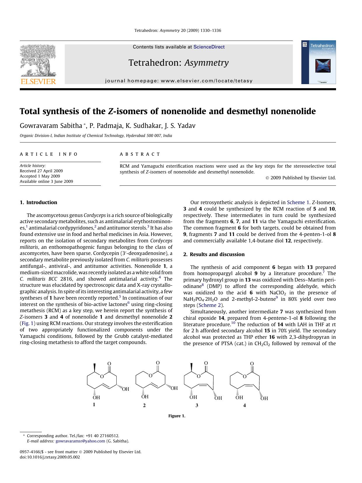Total synthesis of the Z-isomers of nonenolide and desmethyl nonenolide by Gowravaram Sabitha; P. Padmaja; K. Sudhakar; J.S. Yadav
