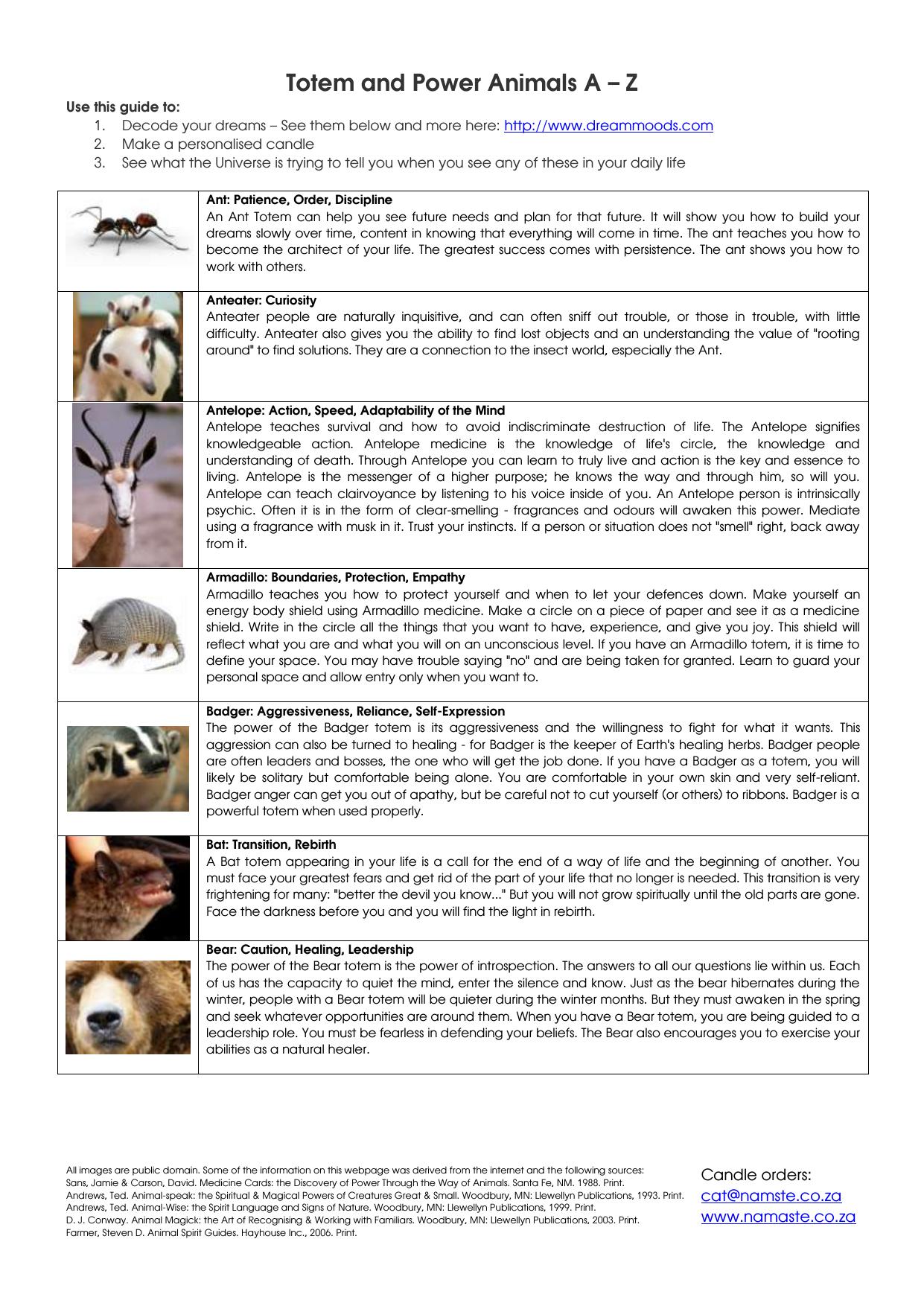 Totem and Power Animals A â Z by www.namaste.co.za